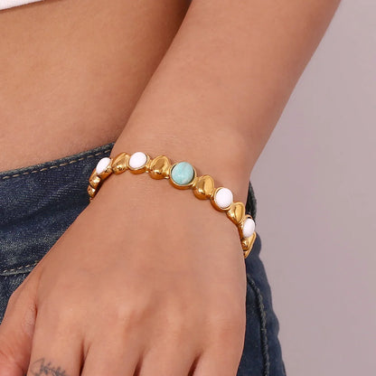 Fashion Ellipse Circle Stainless Steel 18K Gold Plated Bangles