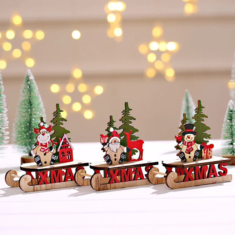 Christmas Decoration Supplies Wooden Diy Sleigh Ski Cartoon Old Man Desktop Ornaments Children's Gifts Small Gifts