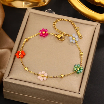 Sweet Geometric Solid Color 304 Stainless Steel 18K Gold Plated Plastic Bracelets In Bulk