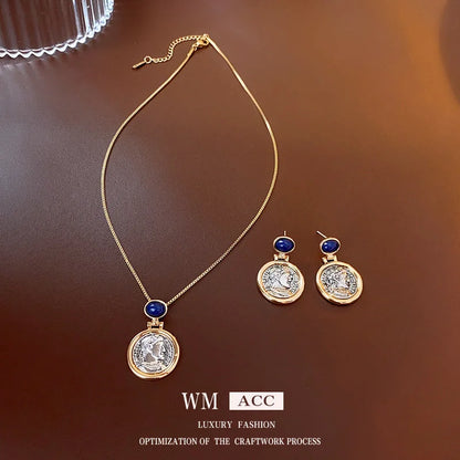 French Round Geometric Alloy Earrings