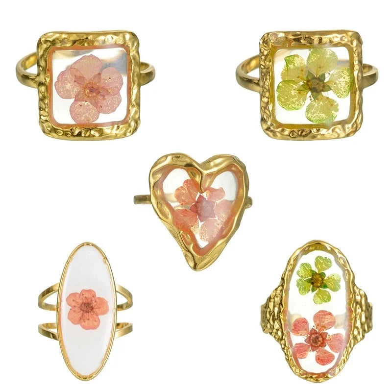 Minimalist Classic Style Flower 304 Stainless Steel Plating Open Rings