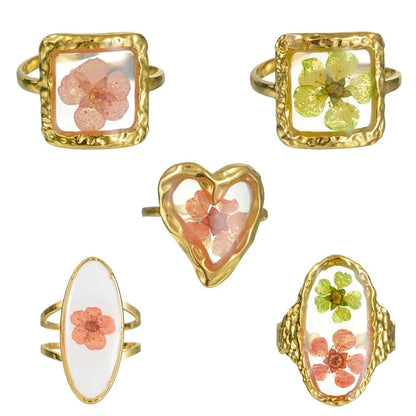 Minimalist Classic Style Flower 304 Stainless Steel Plating Open Rings