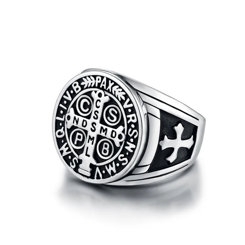Men's St. Benedict Vintage Titanium Steel Ring Roman Cross Protection Christmas Gift