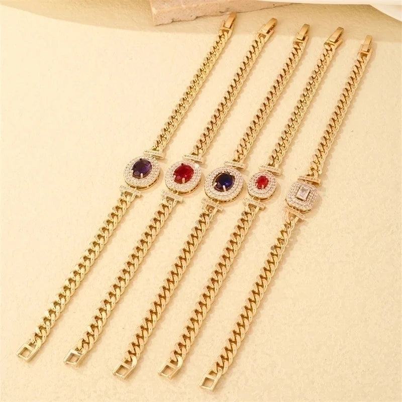 304 Stainless Steel Copper K Gold Plated Lady Shiny Plating Inlay Oval Zircon Bracelets
