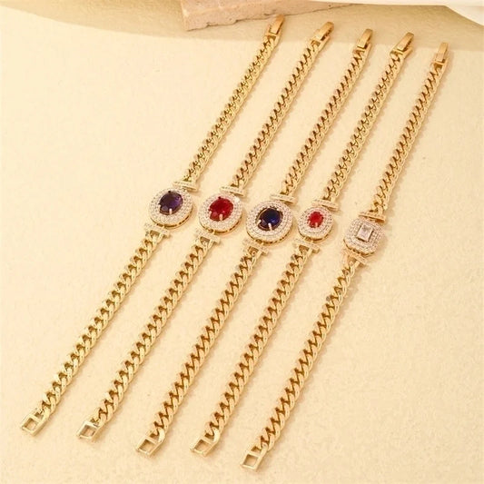 304 Stainless Steel Copper K Gold Plated Lady Shiny Plating Inlay Oval Zircon Bracelets