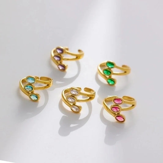 Retro Oval Titanium Steel Inlay Zircon Rings 1 Piece