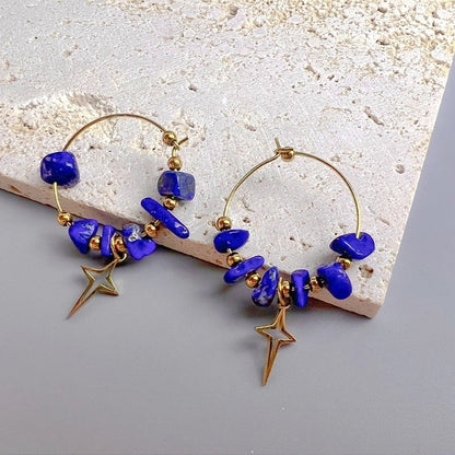 1 Pair Bohemian Leaf Sun Butterfly Stainless Steel Gravel Earrings