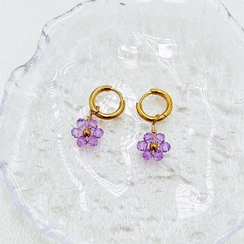 1 Pair Pastoral Flower Inlay 304 Stainless Steel Plastic Stainless Steel Earrings