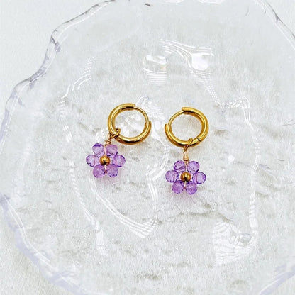 1 Pair Pastoral Flower Inlay 304 Stainless Steel Plastic Stainless Steel Earrings