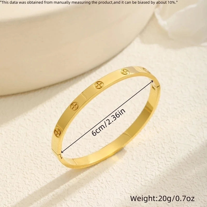 Casual Elegant Cross Heart Shape Flower Titanium Steel 18K Gold Plated Rhinestones Bangle In Bulk