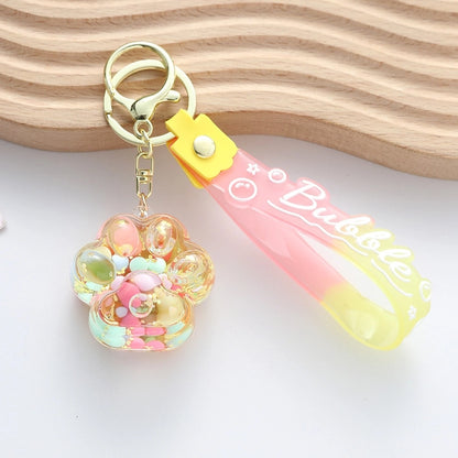 Cartoon Oil Floating Liquid Quicksand Bottle Cat Claw Keychain Pendant Cute Trendy Car Bag Decorative Gift