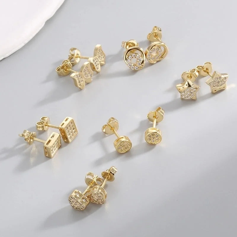 1 Pair Minimalist Classic Style Butterfly Plating Inlay Brass Zircon 18K Gold Plated Ear Studs