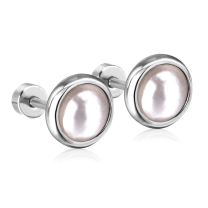 Retro Geometric Stainless Steel Artificial Pearls Ear Studs 1 Pair