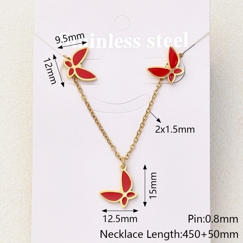 Casual Basic Vacation Rabbit Simple Butterfly 304 Stainless Steel 18K Gold Plated Polishing Enamel Plating Jewelry Set
