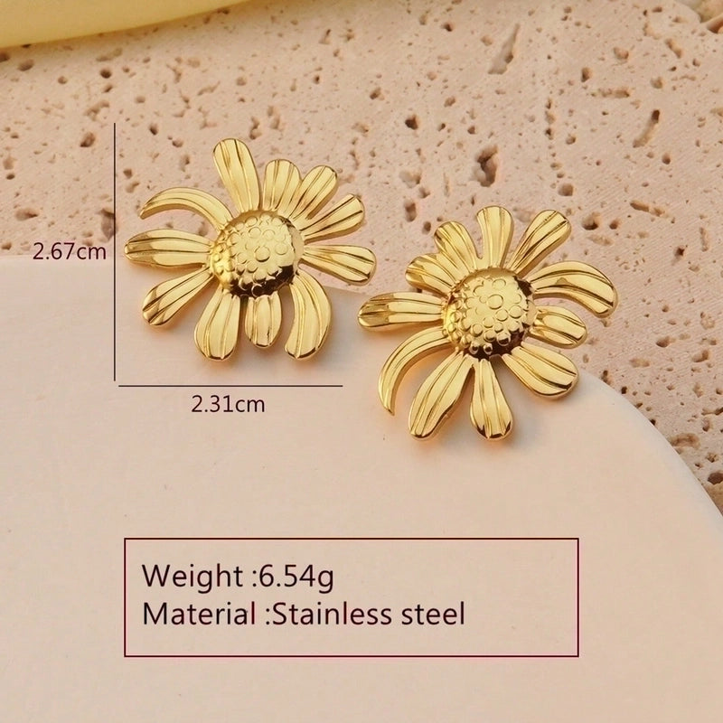 1 Pair Modern Style Geometric Flower Stamping 304 Stainless Steel Imitation Gold Drop Earrings Ear Studs