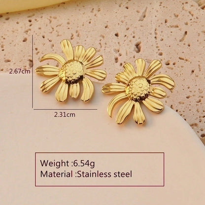 1 Pair Modern Style Geometric Flower Stamping 304 Stainless Steel Imitation Gold Drop Earrings Ear Studs