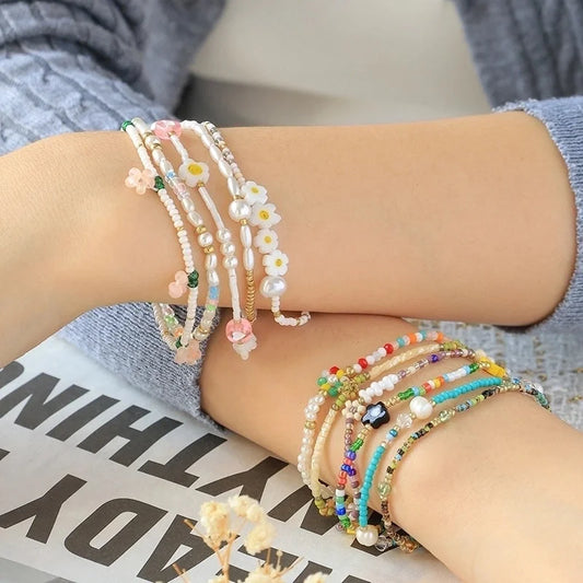 Elegant Preppy Style Sweet Heart Shape Flower 304 Stainless Steel 14K Gold Plated Beaded Chain Bracelets In Bulk