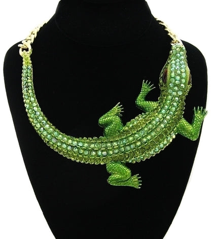 Halloween Decoration Retro Big Crocodile Shape Diamond-studded Necklace