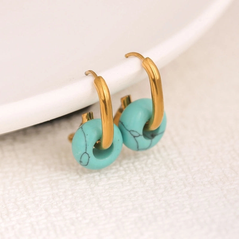 1 Pair Minimalist Geometric Plating 304 Stainless Steel Natural Stone Drop Earrings