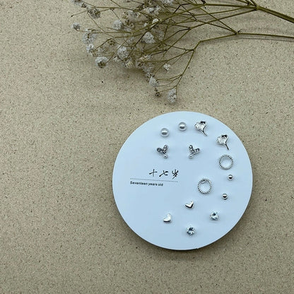 2 Pieces Minimalist Commute Geometric Inlay Copper Zircon Drop Earrings