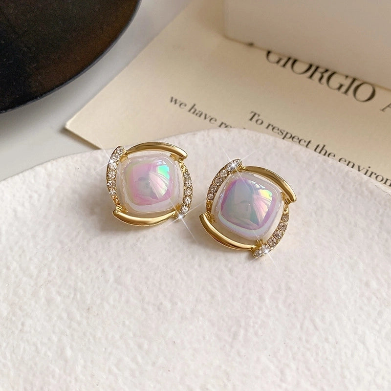 1 Pair Minimalist Round Inlay Alloy Zircon Ear Studs