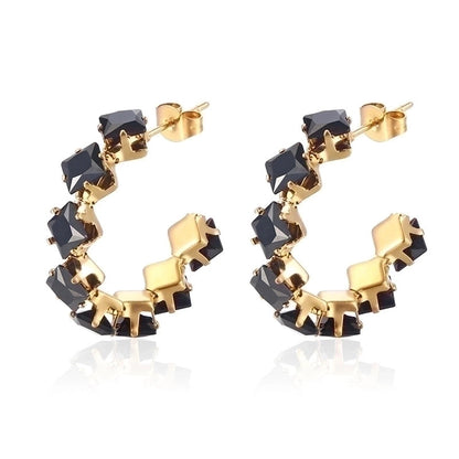 1 Pair Minimalist Commute Color Block Inlay 201 Stainless Steel Zircon 18K Gold Plated Earrings