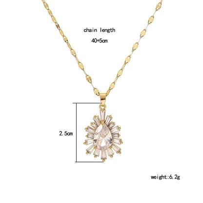 Copper 18K Gold Plated Plating Inlay Double Ring Letter Zircon Necklace