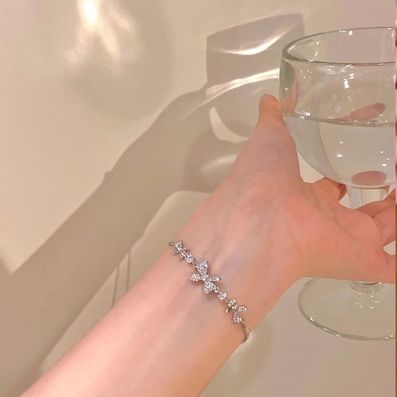 Elegant Lady Heart Shape Flower Bow Knot Titanium Steel Plating Inlay Rhinestones Bracelets