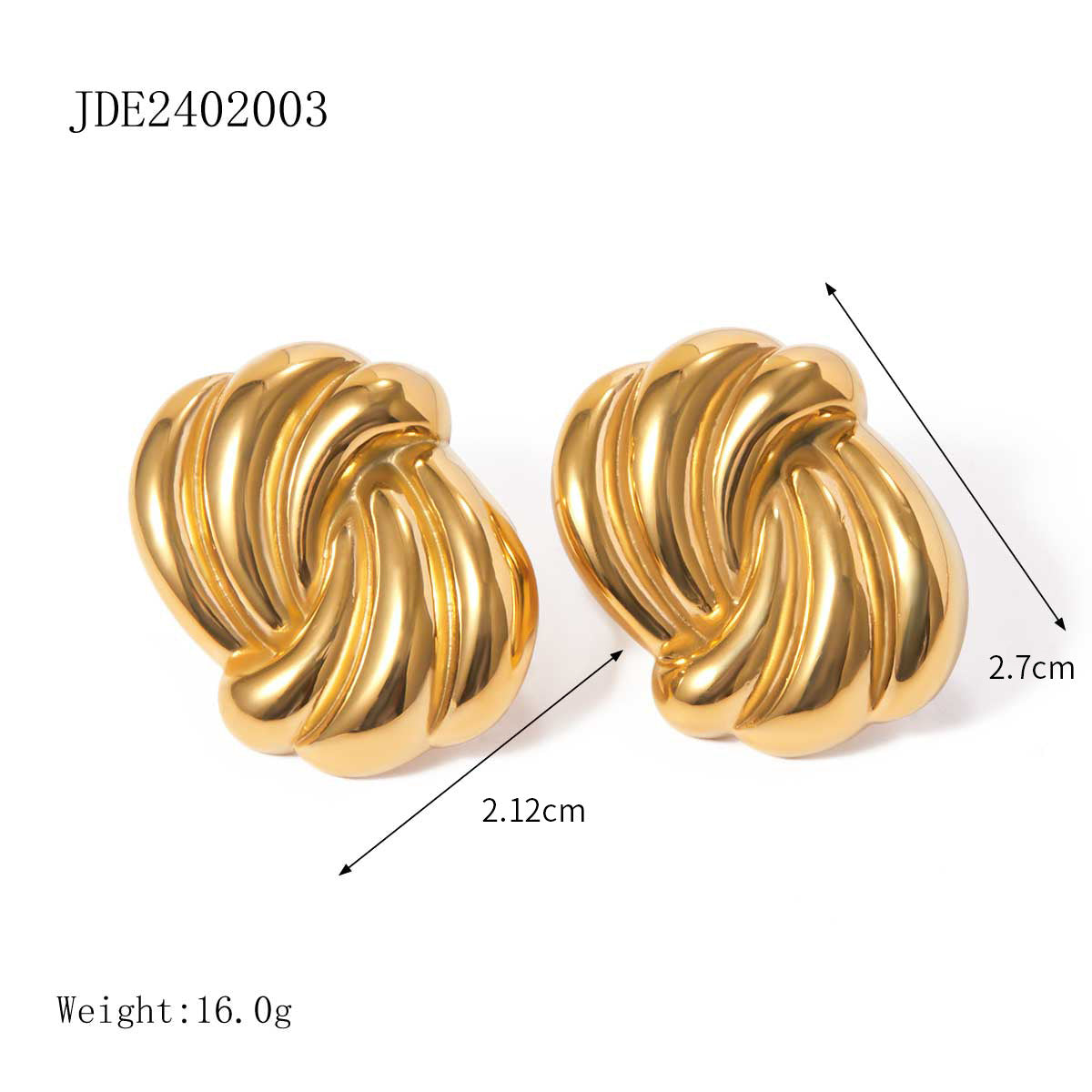 IG Style Asymmetrical Stainless Steel 18K Gold Plated Earrings