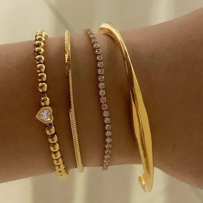 Modern Style Minimalist Heart Shape 304 Stainless Steel Zircon 16K Gold Plated White Gold Plated Gold Plated Plating Bracelets Necklace