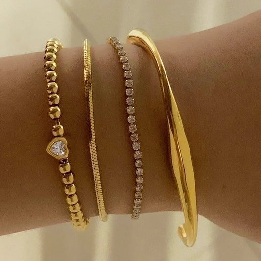 Modern Style Minimalist Heart Shape 304 Stainless Steel Zircon 16K Gold Plated White Gold Plated Gold Plated Plating Bracelets Necklace