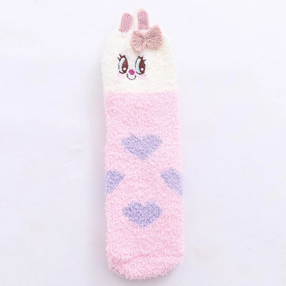 29 Cartoon Straight Embroidered Three-dimensional Animal Coral Fleece Christmas Warm Home Floor Socks Half Velvet Tube Socks