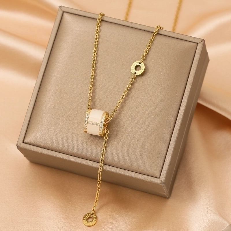 304 Stainless Steel Copper 18K Gold Plated Glam Luxurious Plating Inlay Solid Color Diamond Pendant Necklace