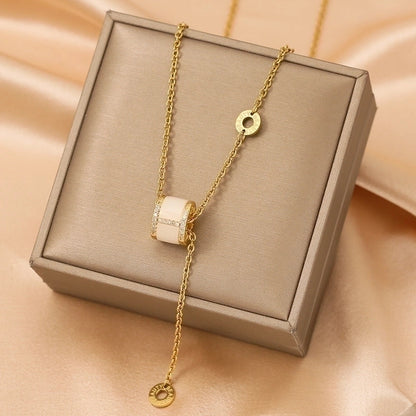 304 Stainless Steel Copper 18K Gold Plated Glam Luxurious Plating Inlay Solid Color Diamond Pendant Necklace
