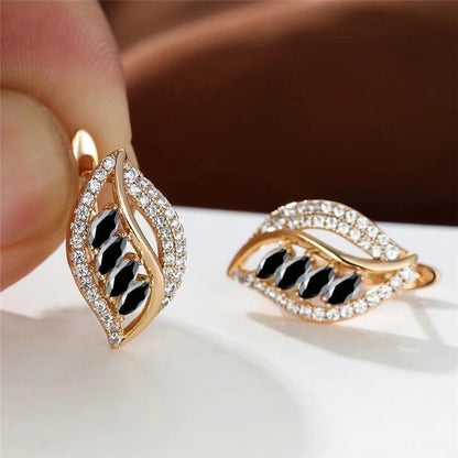 1 Pair Elegant Minimalist Leaf Plating Inlay Copper Zircon Earrings