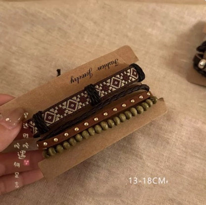 Casual Ethnic Style Round Tree Wings Pu Leather Wooden Beads Bodhi Beaded Braid Women's Bracelets