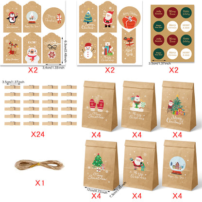 Christmas Gift Bag Christmas Advent Calendar Kraft Paper Gift Bag Christmas Packaging Bag 24 Sets