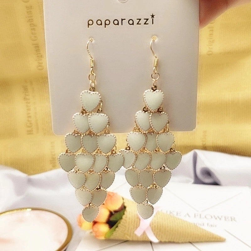 2 Pieces Elegant Star Tassel Heart Shape Inlay Alloy Artificial Pearls Rhinestones Glass Earrings