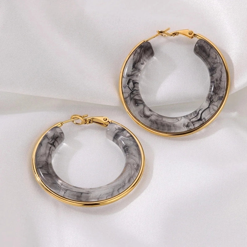 1 Piece IG Style Round Inlay 304 Stainless Steel Acrylic 18K Gold Plated Earrings