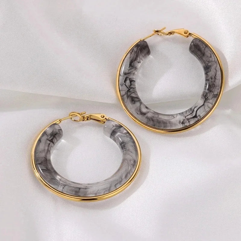 1 Piece IG Style Round Inlay 304 Stainless Steel Acrylic 18K Gold Plated Earrings