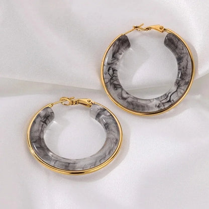 1 Piece IG Style Round Inlay 304 Stainless Steel Acrylic 18K Gold Plated Earrings