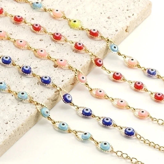 Fashion Devil'S Eye 304 Stainless Steel 18K Gold Plated Resin Stainless Steel Bracelets In Bulk