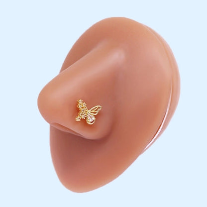 Minimalist Star Graffiti Flame Stainless Steel Epoxy Plating Inlay Artificial Rhinestones Zircon White Gold Plated Gold Plated Nose Studs