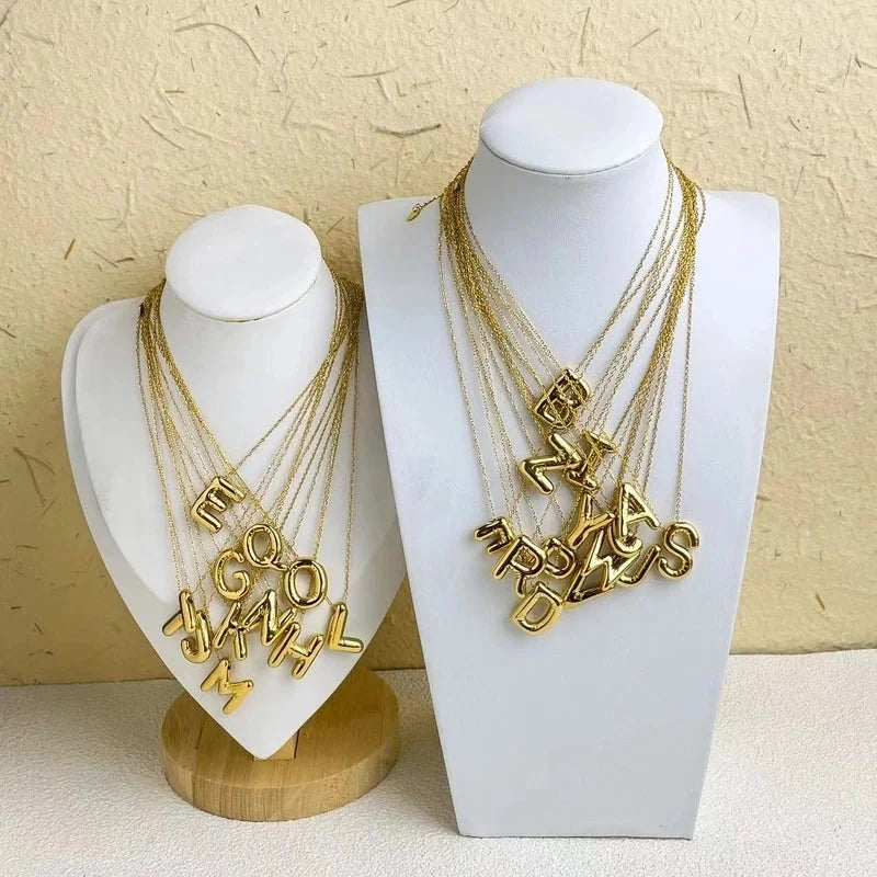 Fashion Balloon Letter Necklace Titanium Steel 26 English Letter Necklace 3D Three-Dimensional Gold Plating Non-Fading