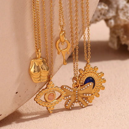 Fashion Ellipse Quadrilateral Round Geometric Stainless Steel 18K Gold Plated Necklaces