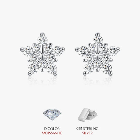 1 Pair 0.6 Karat Round Brilliant Cut Rhodium Plated 925 Sterling Silver 925 Sterling Silver Moissanite VVS1-VVS2 Moissanite GRA Certificate 925 Sterling Silver Earrings Snowflake Ear Studs Colorless(DEF)