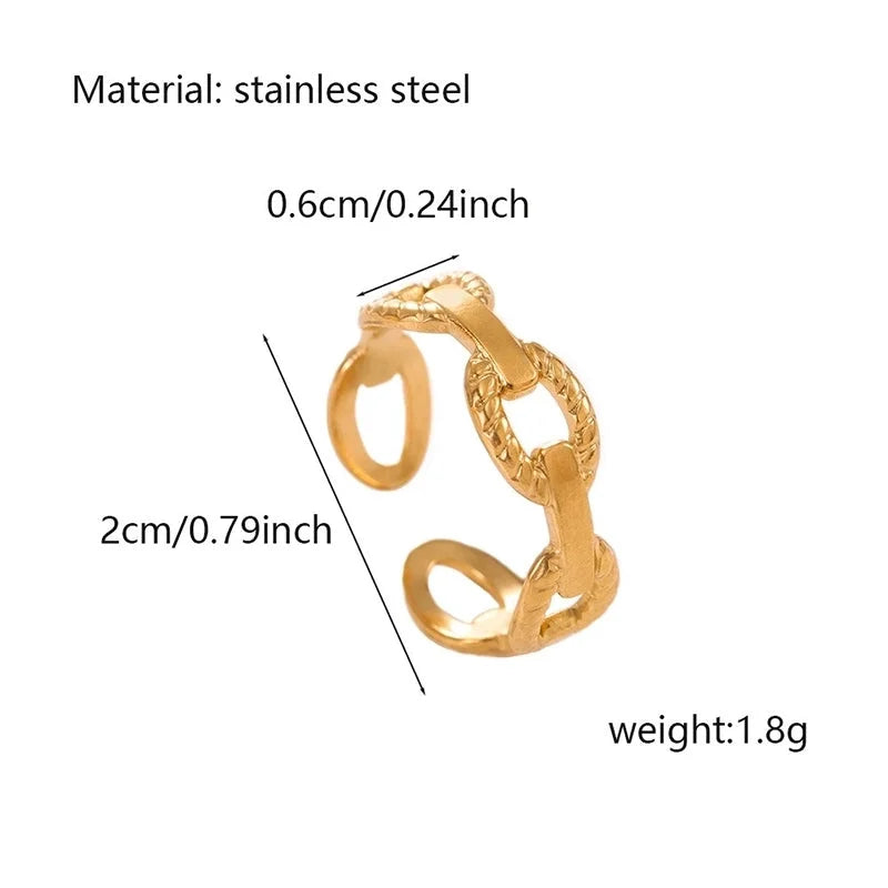 IG Style Geometric Solid Color 304 Stainless Steel Hollow Out Open Rings