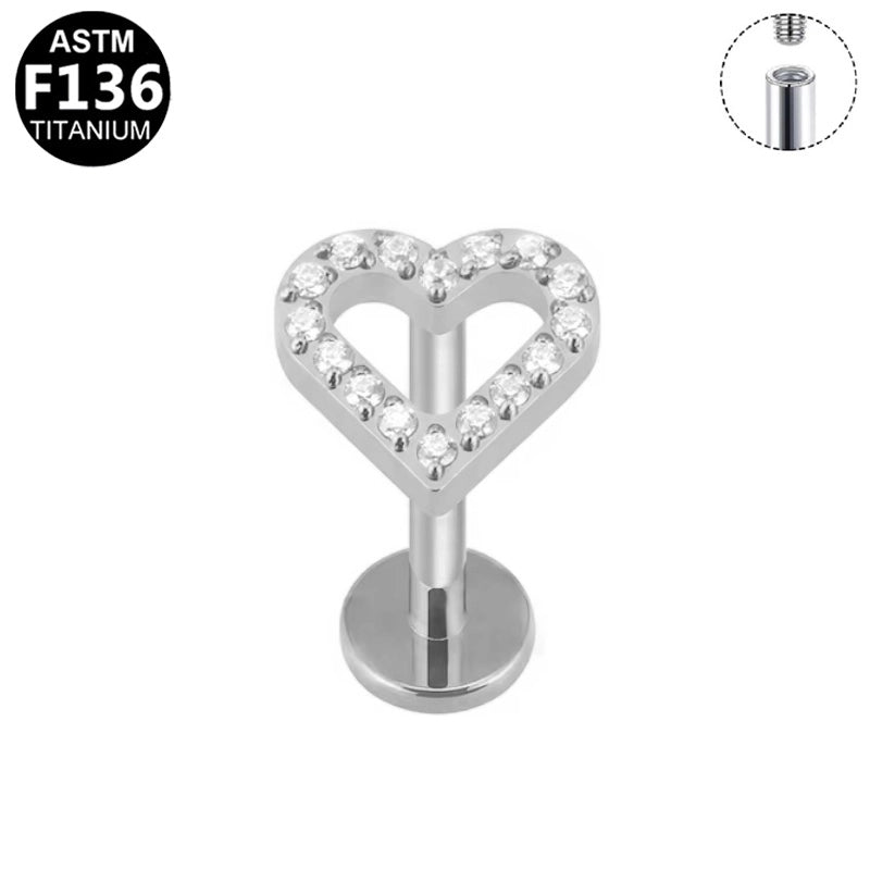 1 Piece Ear Cartilage Rings & Studs Elegant Heart Shape Pure Titanium Titanium Alloy Plating Zircon 14K Gold Plated White Gold Plated Lip Rings Ear Cartilage Rings & Studs