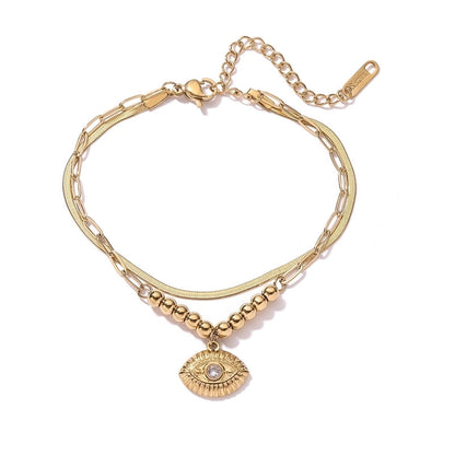 Retro Minimalist Commute Devil's Eye 304 Stainless Steel Zircon Paperclip Chain Snake Chain Bracelets In Bulk Stainless Steel Bracelets