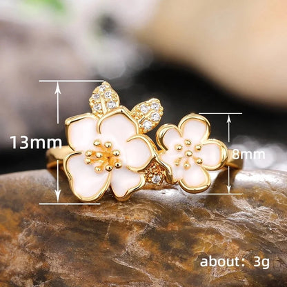 Sweet Flower Copper Inlay Artificial Gemstones Rings